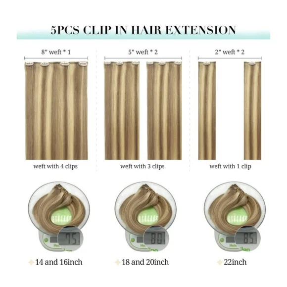 Clip ins 100% human hair extensions 22 inch - Picture 2 of 7